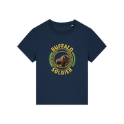 navy music t-shirt with the graphic of a buffalo and the slogan 'buffalo soldier'