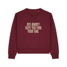 burgundy christmas jumper with the slogan 'by buddy hope you find your dad'