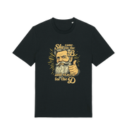 black funny offensive t-shirt with the graphic of a man and the text 'she came for the b and stayed for the d'