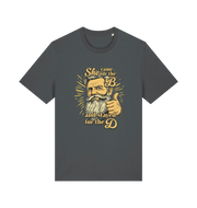 gray funny offensive t-shirt with the graphic of a man and the text 'she came for the b and stayed for the d'