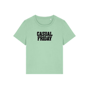 green slogan t-shirt that reads 'casual friday'