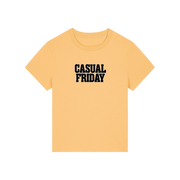 yellow slogan t-shirt that reads 'casual friday'