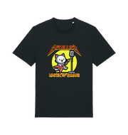 black music t-shirt with the graphic of a cat playing the guitar