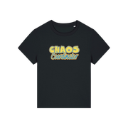 black slogan t-shirt with 'chaos coordinator'