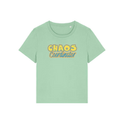 green slogan t-shirt with 'chaos coordinator'