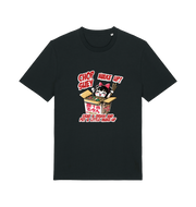 black music t-shirt with the graphic of a chinese takeout box inspired by the system of a down.