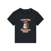 black funny graphic t-shirt with a beaver in an apron and the slogan 'a clean beaver always gets more wood'