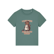 green funny graphic t-shirt with a beaver in an apron and the slogan 'a clean beaver always gets more wood'