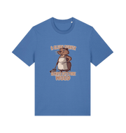 blue animal t-shirt with the graphic of a beaver and the slogan 'a clean beaver always gets more wood'