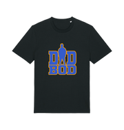 Black dad t-shirt with 'DAD BOD' graphic in blue and yellow 