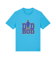 blue dad t-shirt with 'DAD BOD' graphic in blue and yellow 
