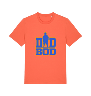 orange dad t-shirt with 'DAD BOD' graphic in blue and yellow 