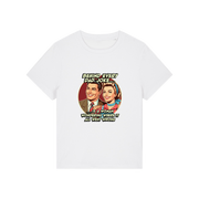 white funny graphic t-shirt with a retro man and woman and the slogan 'behind every dad joke is a woman wondering where it all went wrong'