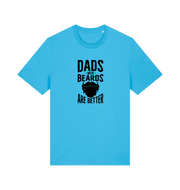 blue dad t-shirt with the graphic of a beard and the slogan 'dads with beards are better'