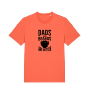 orange dad t-shirt with the graphic of a beard and the slogan 'dads with beards are better'
