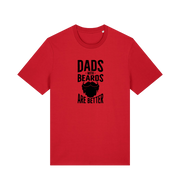 red dad t-shirt with the graphic of a beard and the slogan 'dads with beards are better'
