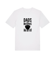 white dad t-shirt with the graphic of a beard and the slogan 'dads with beards are better'