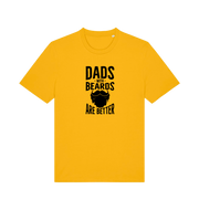 yellow dad t-shirt with the graphic of a beard and the slogan 'dads with beards are better'