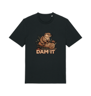 Black animal t-shirt with a beaver graphic and 'DAM IT' slogan