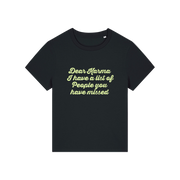 black sarcastic t-shirt with the slogan 'dear karma i have a list of people you have missed'