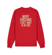 red christmas sweater with the slogan 'merry christmas i don't want to be here'
