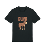 Black funny offensive t-shirt with a cartoon donkey and  the slogan 'DUMB' 