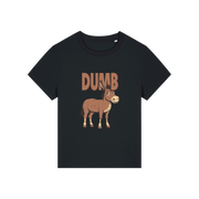 black funny animal t-shirt with the graphic of a cartoon donkey and the word 'dumb'