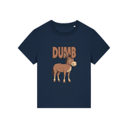 navy funny animal t-shirt with the graphic of a cartoon donkey and the word 'dumb'