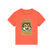 orange animal t-shirt with the graphic of a tiger and the slogan 'easy tiger'