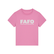 pink gen x t-shirt with the slogan 'fafo - fuck around and find out'