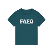 teal gen x t-shirt with the slogan 'fafo - fuck around and find out'