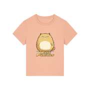 peach funny animal t-shirt with the graphic of a cartoon cat and the slogan 'fat and furious'