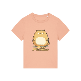 peach funny animal t-shirt with the graphic of a cartoon cat and the slogan 'fat and furious'