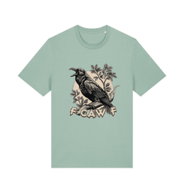 mint green funny offensive t-shirt with a crow design and 'FOAW' slogan