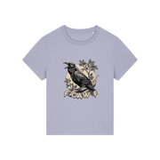 lavender funny animal t-shirt with the graphic of a crow and the slogan 'fcawf'