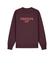 red brown christmas slogan jumper with 'festive af'