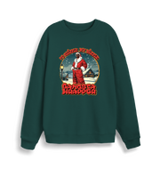 green christmas sweater with the graphic of snoop dogg in a santa outfit and the slogan 'fo shizzle my nizzle gangster wrapper'
