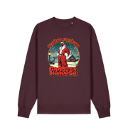 red brown christmas sweater with the graphic of snoop dogg in a santa outfit and the slogan 'fo shizzle my nizzle gangster wrapper'