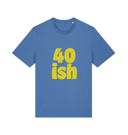 blue birthday t-shirt with the slogan '40-ish'