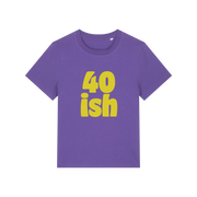 purple birthday t-shirt with the slogan '40 ish'