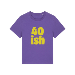 purple birthday t-shirt with the slogan '40 ish'