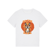 white funny animal t-shirt with the graphic of a fox and the slogan 'oh for fox sake'