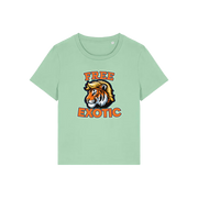 green animal t-shirt with a tiger graphic and 'Free Exotic' text 
