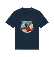 navy music t-shirt with a graphic of a person in a red suit free falling with the slogan 'I'm Free Fallin'