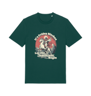 green funny offensive t-shirt with the graphic of jesus riding a unicorn and the slogan 'it's friday bitches let the shenangans begin'