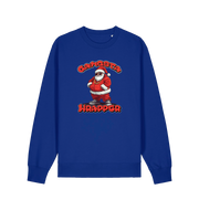 blue xmas sweater with the graphic of santa dressed as a gangster and the slogan 'gangsta wrapper'