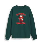 green xmas sweater with the graphic of santa dressed as a gangster and the slogan 'gangsta wrapper'
