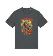 grey music t-shirt with the graphic of the devil and the slogan 'god of hell fire i bring you fire'