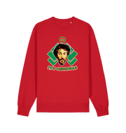 red christmas sweater with a graphic of die hards gruber and the slogan 'it's christmas'