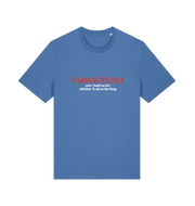 blue funny offensive t-shirt with the slogan 'hawk tuah'